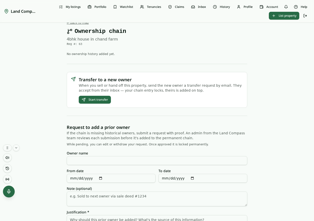 Ownership chain page for a parcel