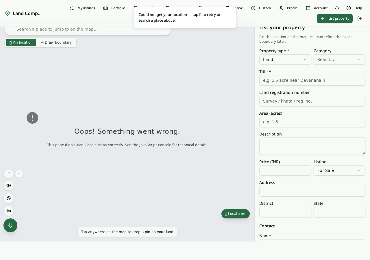 List property page with map and form